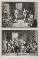 KG 11899
<br/>
Afgoderij: Canada, Huwelijks ceremonie & Wijze waarop Canadese mensen scheiden.
<br/>
<em>Picart, Bernard (1673-1733)</em>